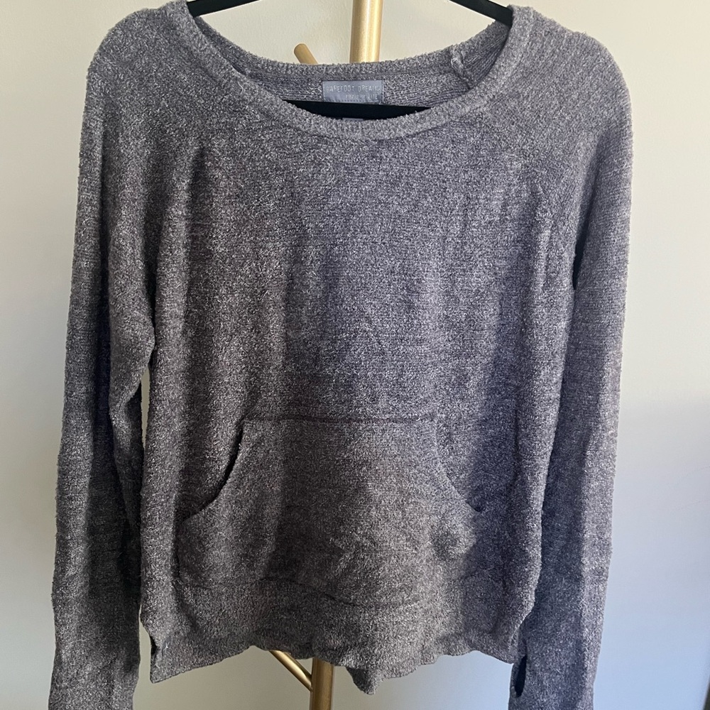 Barefoot Dreams CozyChic Lite Long Sleeve Kangaroo Pocket Pullover Thumb Holes S